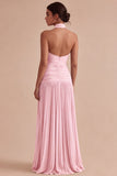 Dark Coffee Halter Pleated Long Sheath Formal Dress