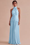 Dark Coffee Halter Pleated Long Sheath Formal Dress
