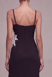 Black Square Neck Floral Mermaid Long Formal Dress with Slit