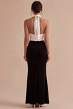 Black and White Halter Keyhole Backless Long Mermaid Formal Dress with Slit
