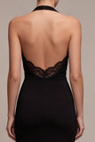 Black Halter Backless Mermaid Long Formal Dress with Lace