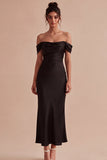 Black Off the Shoulder Mermaid Satin Long Formal Dress