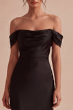 Black Off the Shoulder Mermaid Satin Long Formal Dress