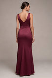 Burgundy Mermaid Corset Satin Formal Dress with Slit