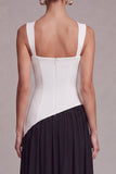 Black and White A Line Square Neck Long Formal Dress with Slit