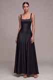 Plum A Line Square Neck Satin Formal Dress