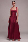 Plum A Line Square Neck Satin Formal Dress