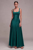 Plum A Line Square Neck Satin Formal Dress