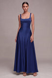 Plum A Line Square Neck Satin Formal Dress