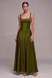 Plum A Line Square Neck Satin Formal Dress