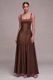Plum A Line Square Neck Satin Formal Dress