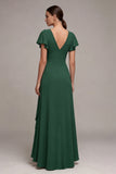 Dark Green V-Neck High Low A Line Formal Dress