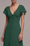 Dark Green V-Neck High Low A Line Formal Dress