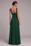 Black Square Neck A Line Long Formal Dress with Slit