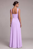 Black Square Neck A Line Long Formal Dress with Slit