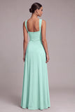 Black Square Neck A Line Long Formal Dress with Slit