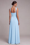 Black Square Neck A Line Long Formal Dress with Slit