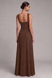 Black Square Neck A Line Long Formal Dress with Slit