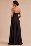 Burgundy A Line Ruched Strapless Long Formal Dress