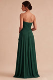 Burgundy A Line Ruched Strapless Long Formal Dress