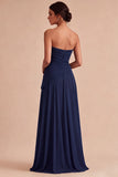 Burgundy A Line Ruched Strapless Long Formal Dress