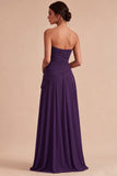 Burgundy A Line Ruched Strapless Long Formal Dress