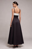Black and White Spaghetti Straps Long A Line Formal Dress