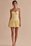 Strapless Yellow Black Dots A Line Graduation Dress