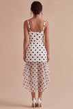 White Black Dots Ruffled High Low Graduation Dress