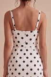 White Black Dots Ruffled High Low Graduation Dress