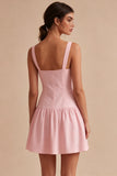 A Line Short Pink Thick Straps Graduation Dress