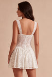 Floral White Thick Straps Lace Short A Line Graduation Dress