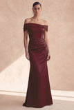 Off The Shoulder Olive Mermaid Ruched Bridesmaid Wedding Guest Dress