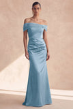 Off The Shoulder Olive Mermaid Ruched Bridesmaid Wedding Guest Dress
