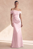 Off The Shoulder Olive Mermaid Ruched Bridesmaid Wedding Guest Dress
