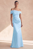 Off The Shoulder Olive Mermaid Ruched Bridesmaid Wedding Guest Dress