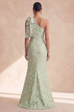 One Shoulder Floral Sage Mermaid Long Bridesmaid Dress with Slit
