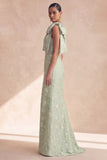 One Shoulder Floral Sage Mermaid Long Bridesmaid Dress with Slit