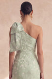 One Shoulder Floral Sage Mermaid Long Bridesmaid Dress with Slit