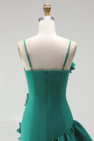 A-Line Satin Light Blue Spaghetti Straps Ruffled Short Formal Dress with 3D Flowers
