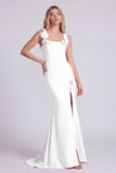 Champagne Mermaid Square Neck 3D Flowers Long Formal Dress with Slit