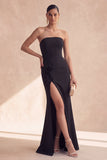 Black Strapless Mermaid Floral Long Formal Dress with Slit