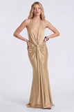 Cabernet Halter Neck Ruched Mermaid Long Formal Dress