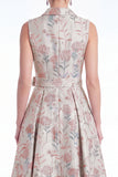 A-Line Pink Flower Notch Lapel Jacquard Long Mother Of the Bride Dress with Belt
