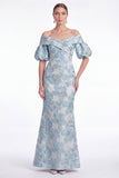 Off the Shoulder Mermaid Pink Flower Jacquard Long Mother Of the Bride Dress