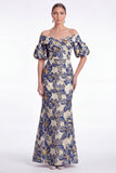Off the Shoulder Mermaid Pink Flower Jacquard Long Mother Of the Bride Dress