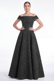 Off the Shoulder Blue A-Line Floral Jacquard Long Mother Of the Bride Dress