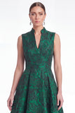 A-Line Green Flower Jacquard V-Neck Long Mother Of the Bride Dress