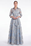 Champagne A-Line Jacquard Long Mother Of the Bride Dress with Belt