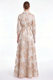 Champagne A-Line Jacquard Long Mother Of the Bride Dress with Belt